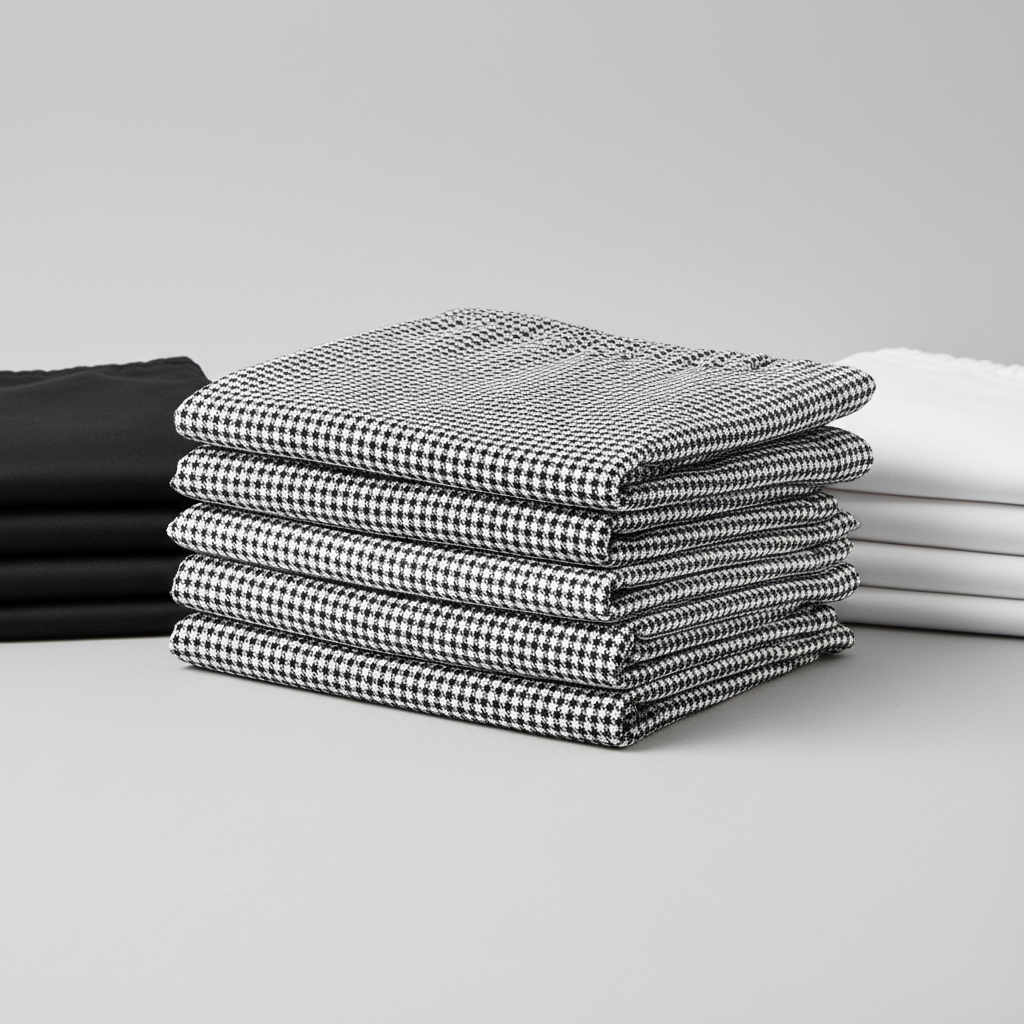 Professional chefs in checked houndstooth chef trousers in a hotel kitchen during service