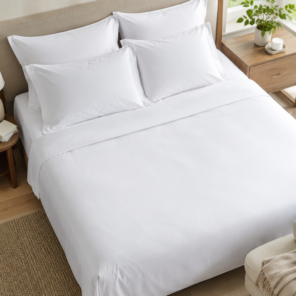 Comparatif de draps en microfibre et draps en percale de coton pour hôtel : texture de surface, toucher et aspect visuel dans la literie hôtelière