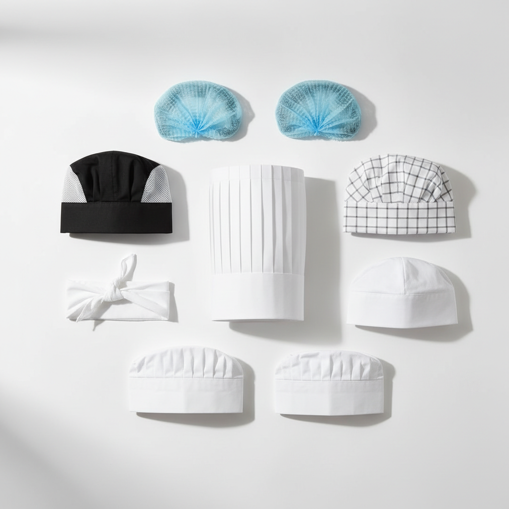 Equipo de cocina profesional con gorros de cocina blancos durante el servicio en cocina de hotel