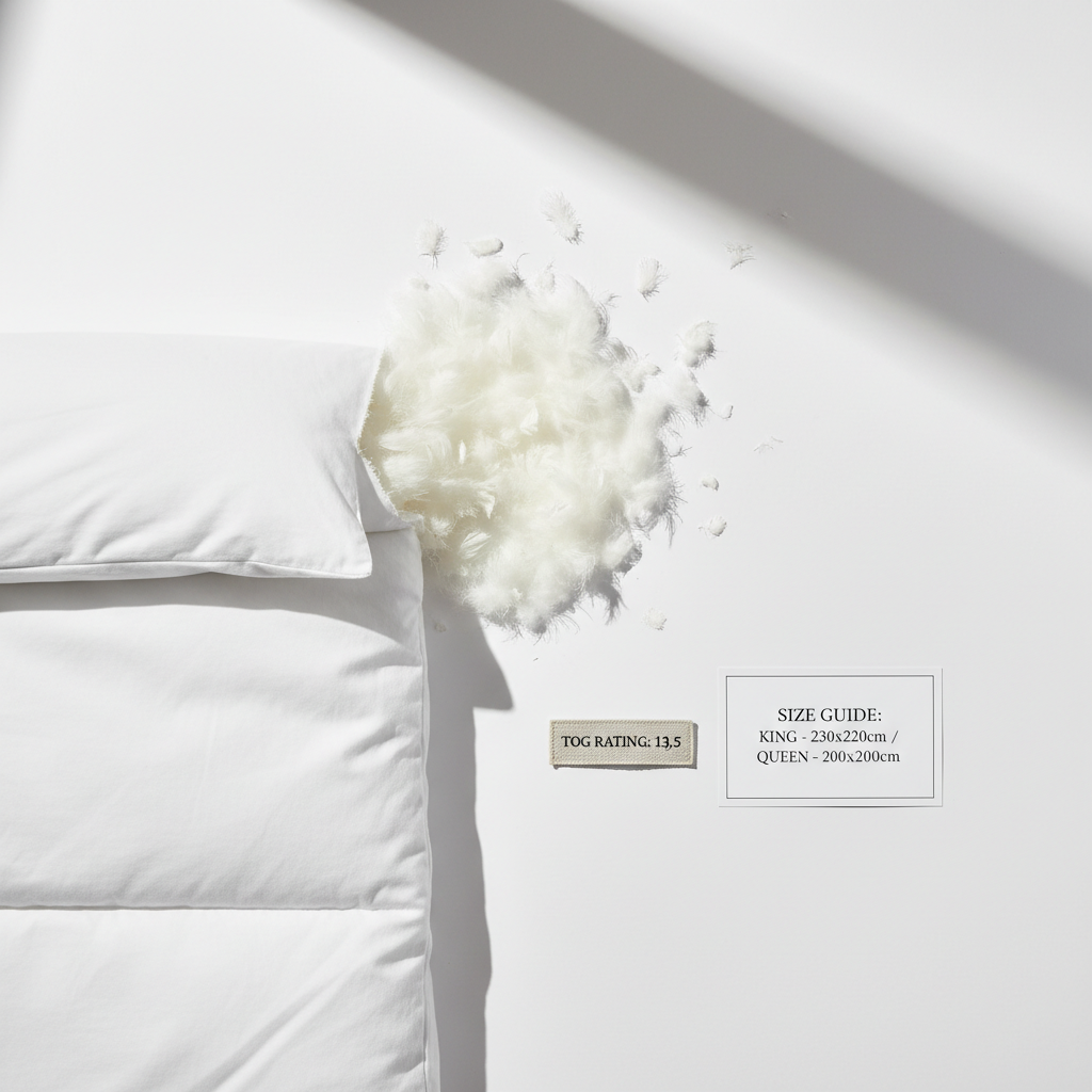 Hotel bed with voluminous white hotel duvet and perfectly fitted duvet cover in a hotel room