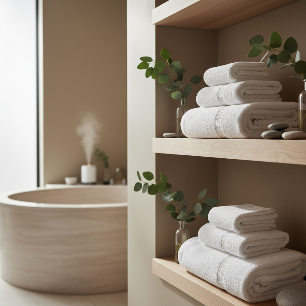 Detail of spa towel fabric in 600 g/m² Egyptian cotton for luxury hotels with dense loop pile and soft finish