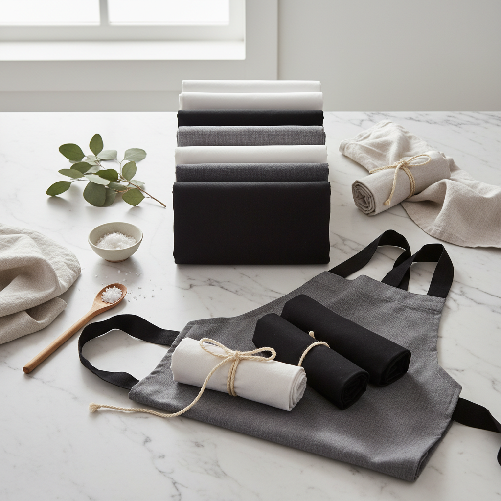 Profikoch mit einer weißen Kochschürze aus Baumwoll-Polyester mit Überbrustschnitt, gekreuzten Trägern und einer großen Brusttasche in einer Hotelküche