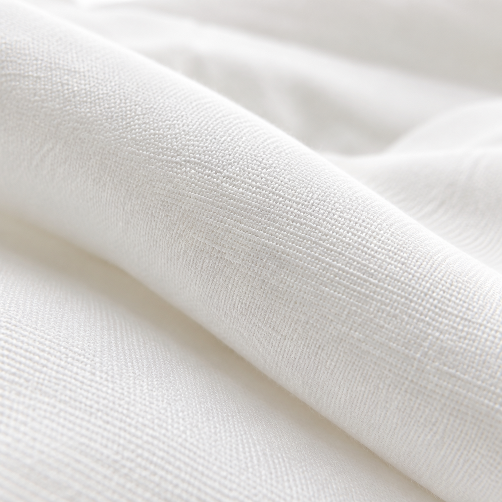 Biancheria da letto bianca per hotel in cotone pettinato con numero di fili 300 TC piegata su letto di hotel quattro stelle con cuscini in federa di percale e presentazione impeccabile