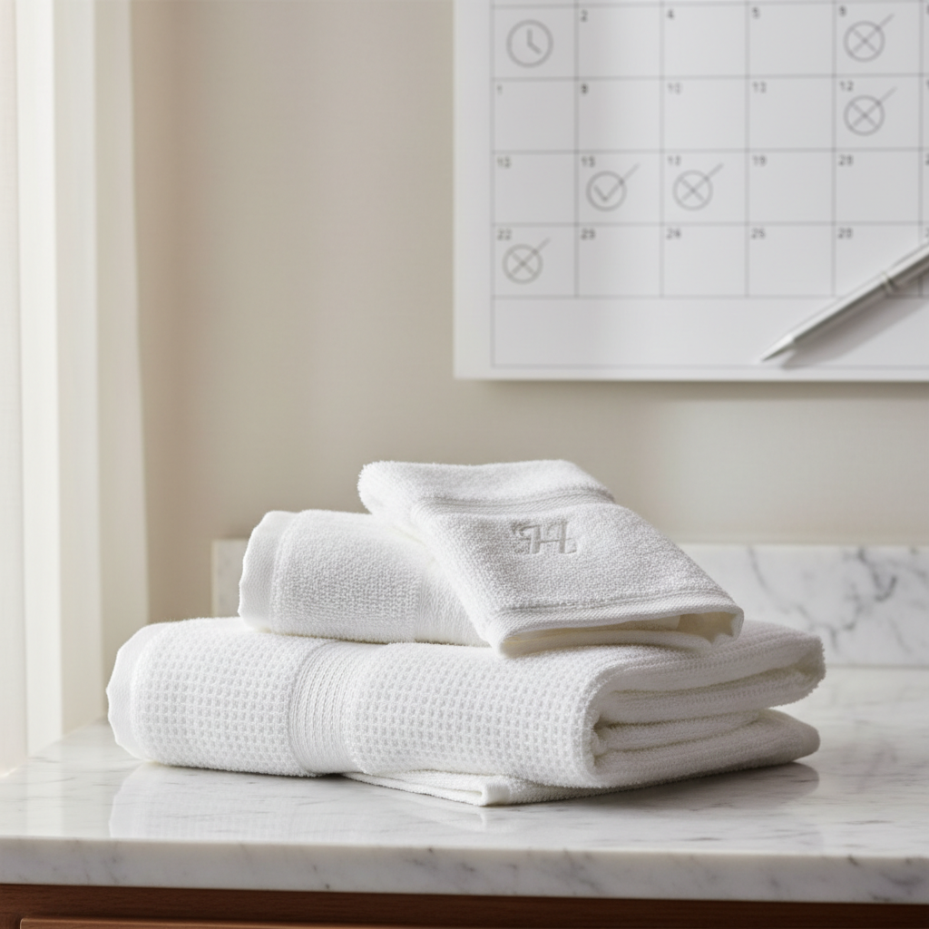 Révision du stock de serviettes d'hôtel en blanchisserie professionnelle pour déterminer lesquelles renouveler et lesquelles mettre hors service