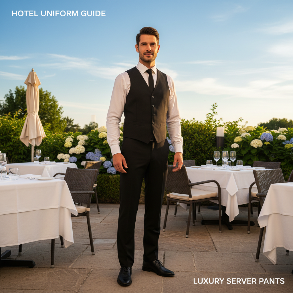 Serveur d'hôtel en pantalon noir habillé et chemise blanche pendant le service en salle dans un restaurant hôtelier