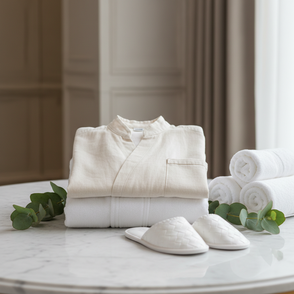 Thérapeute de spa d'hôtel en tunique blanche en viscose et pantalon palazzo crème pendant un soin dans la salle de massage d'un hôtel de bien-être