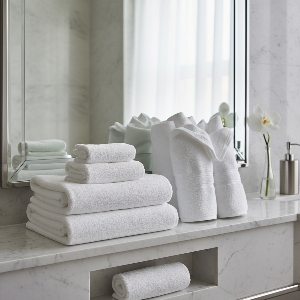 Hotel towel stock review in professional laundry to determine which to renew and which to retire