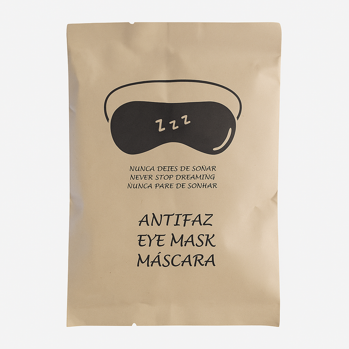 Masque de sommeil hôtelier en mousse et tissu non tissé, confortable et ajustable.