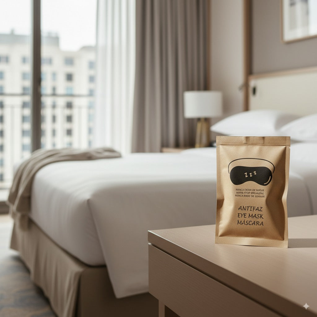 Masque de sommeil pour hôtel, conception ergonomique pour un sommeil réparateur.