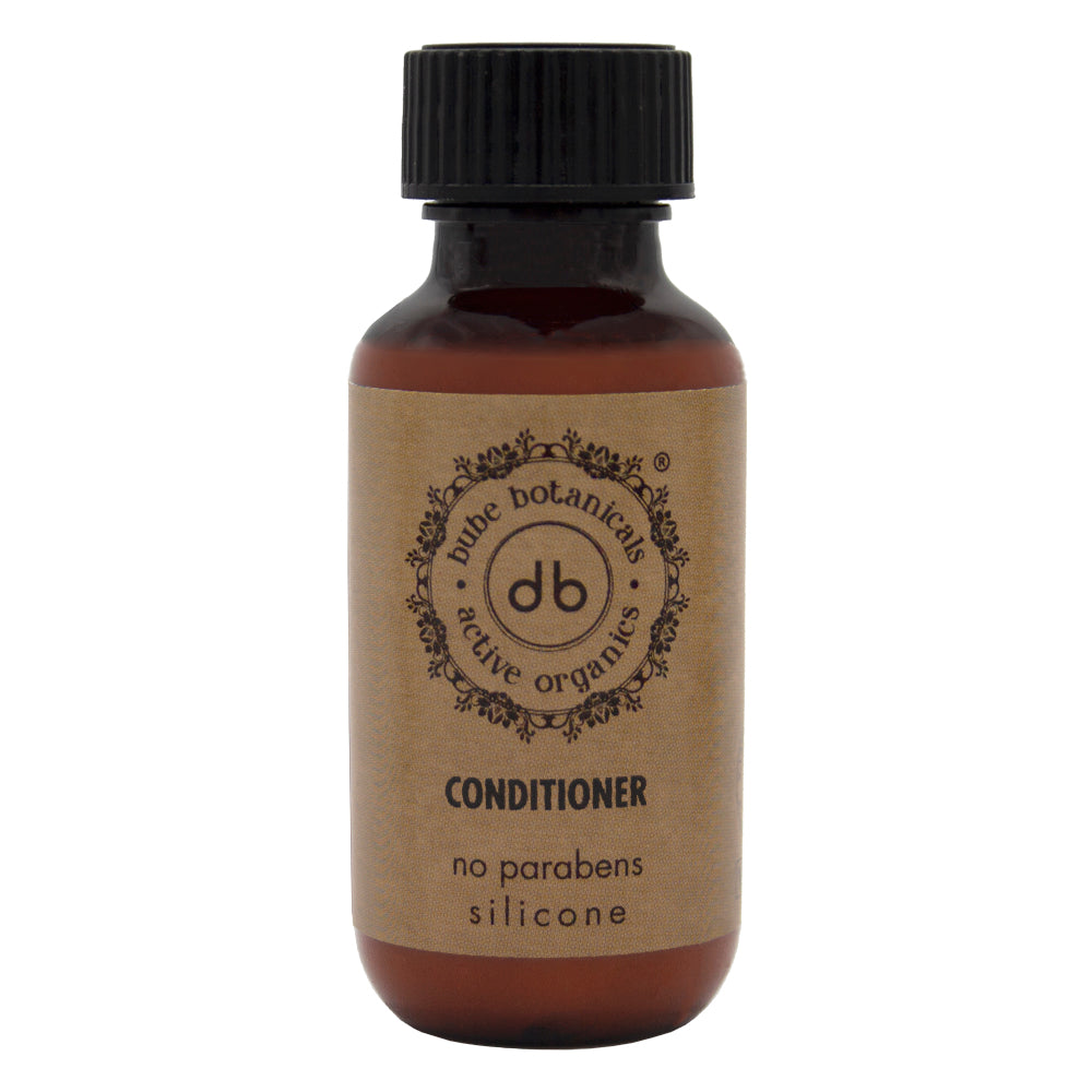 Flacone da 35 ml di balsamo per capelli Bube con tappo a vite, prodotto in Spagna con materiale RPET riciclato e certificato vegano