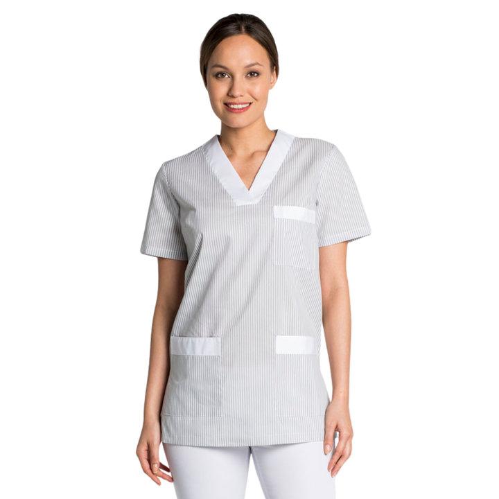 Chaqueta gris pijama clásica para uniformes de limpieza en hoteles