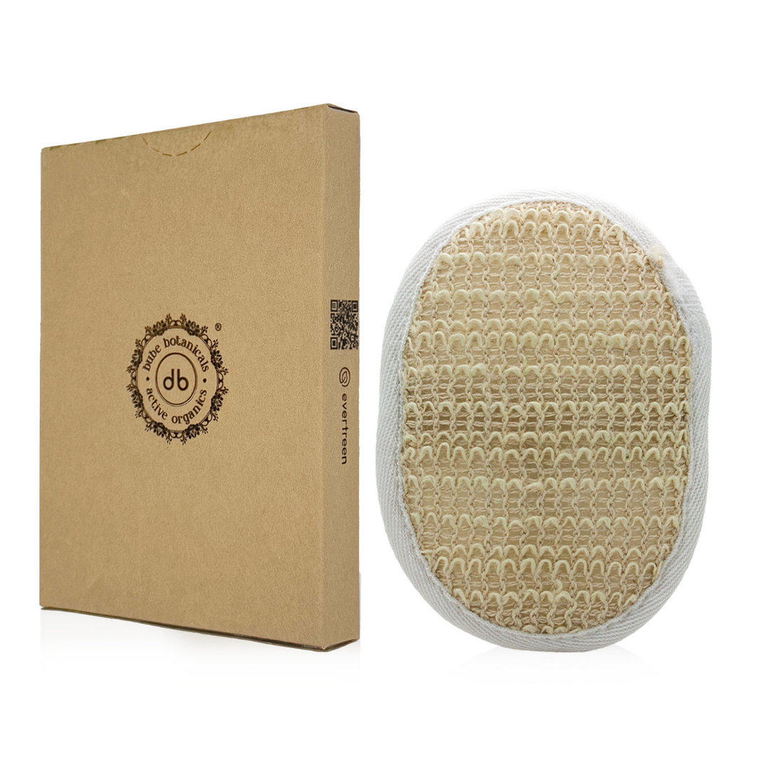 Spugna da bagno in luffa Bube per hotel con fascia antiscivolo, confezionata in scatola di cartone sigillata, codice articolo 2818