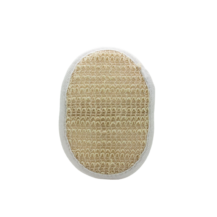 Prodotto monouso in spugna di luffa per il settore alberghiero, dotato di fascia antiscivolo, confezionato in scatola di cartone sigillata per hotel e settore HORECA