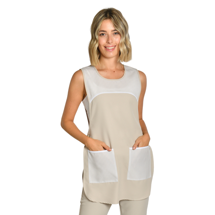 Estola microfibra rayas beige para uniformes de limpieza de hotel