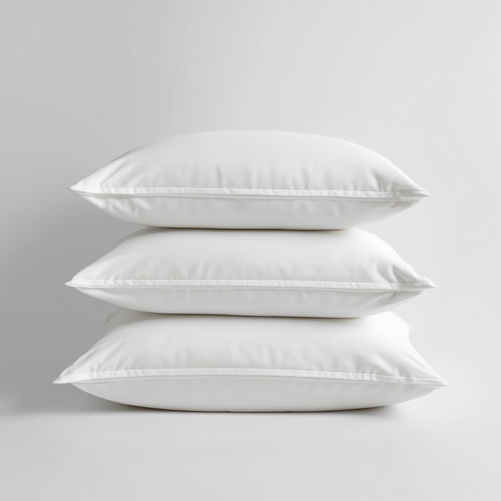 White hotel pillowcases, made from 100% 30/27-count cotton, for the hospitality industry