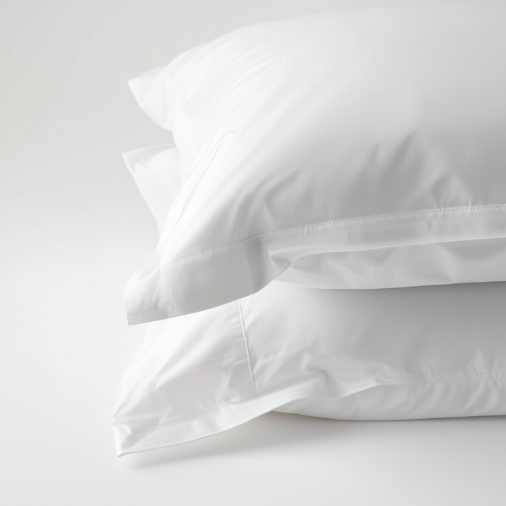 "200-thread-count Plus" cotton pillowcases—soft and breathable, made from a fine yet durable fabric, with a smooth finish for bedding.