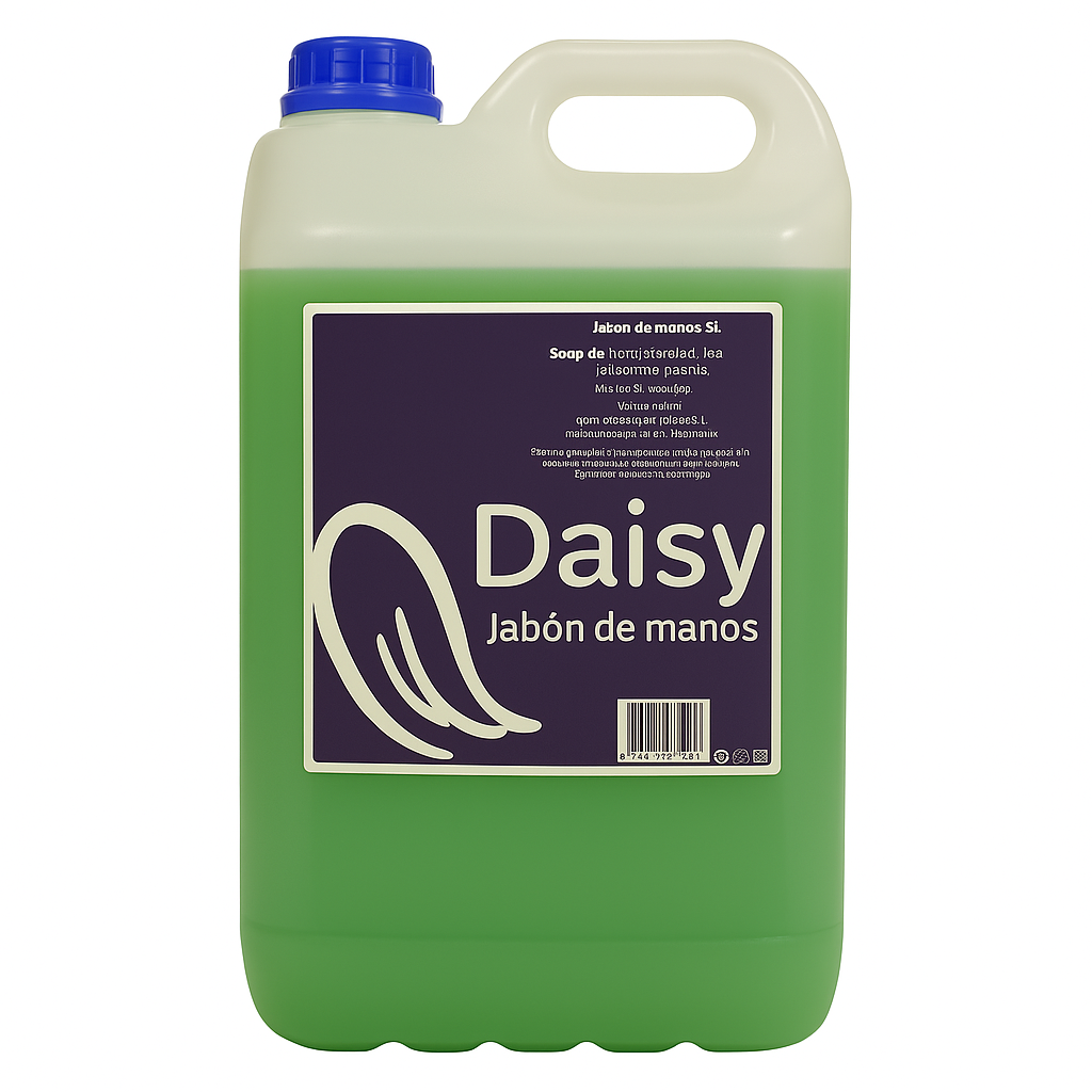 Garrafa de jabón para hoteles 5 litros con tapón a rosca, ideal para uso intensivo.