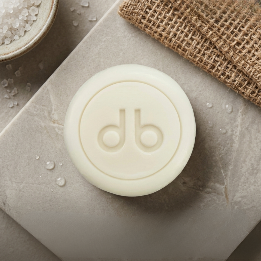 Pastilla de jabón sólido Plissé Bube de 20 gr troquelada y envuelta en papel de seda, con certificación vegana y fabricación española