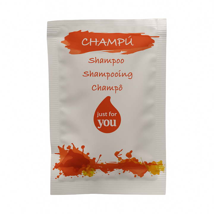 Shampoing hôtel en sachet x 10 ml en sachet monodose, idéal pour les hôtels et les hébergements touristiques.