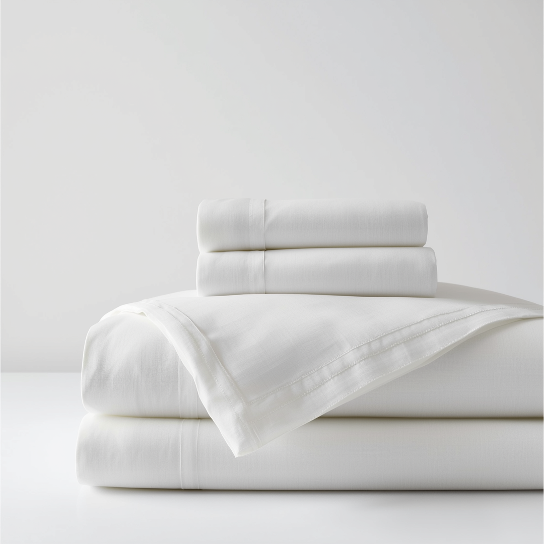 White 144-thread-count 100% cotton top sheet for hotels—soft and breathable—available in 7 bed sizes from 90 to 200 cm for hotels, hostels, and bed-and-breakfasts