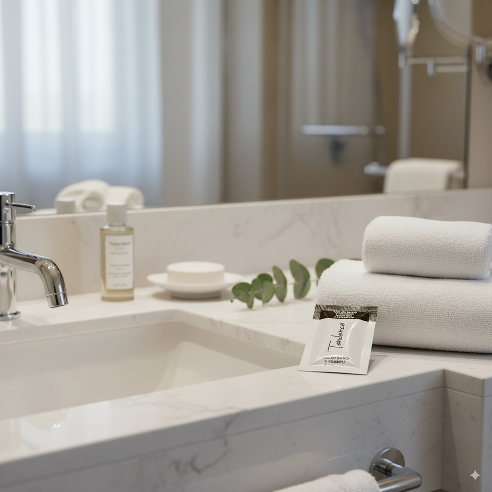 Sobres de 10 ml de gel y champú para apartamentos turísticos