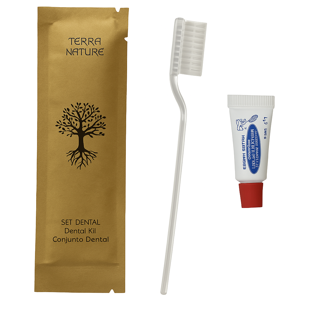 Set Dental Corto Terra kit dental para hoteles con cepillo corto y pasta