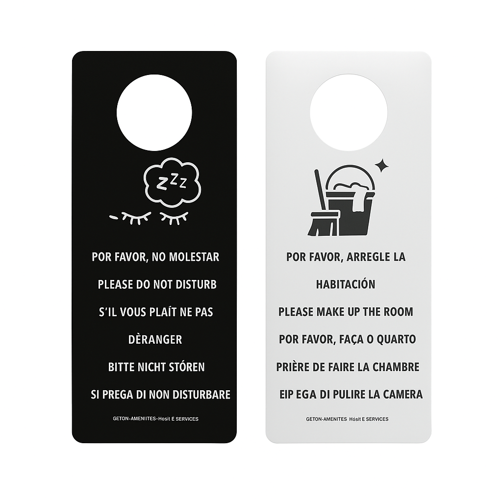 Tarjeta No Molestar Bicolor Blanco-Negro para hoteles en cartón plastificado