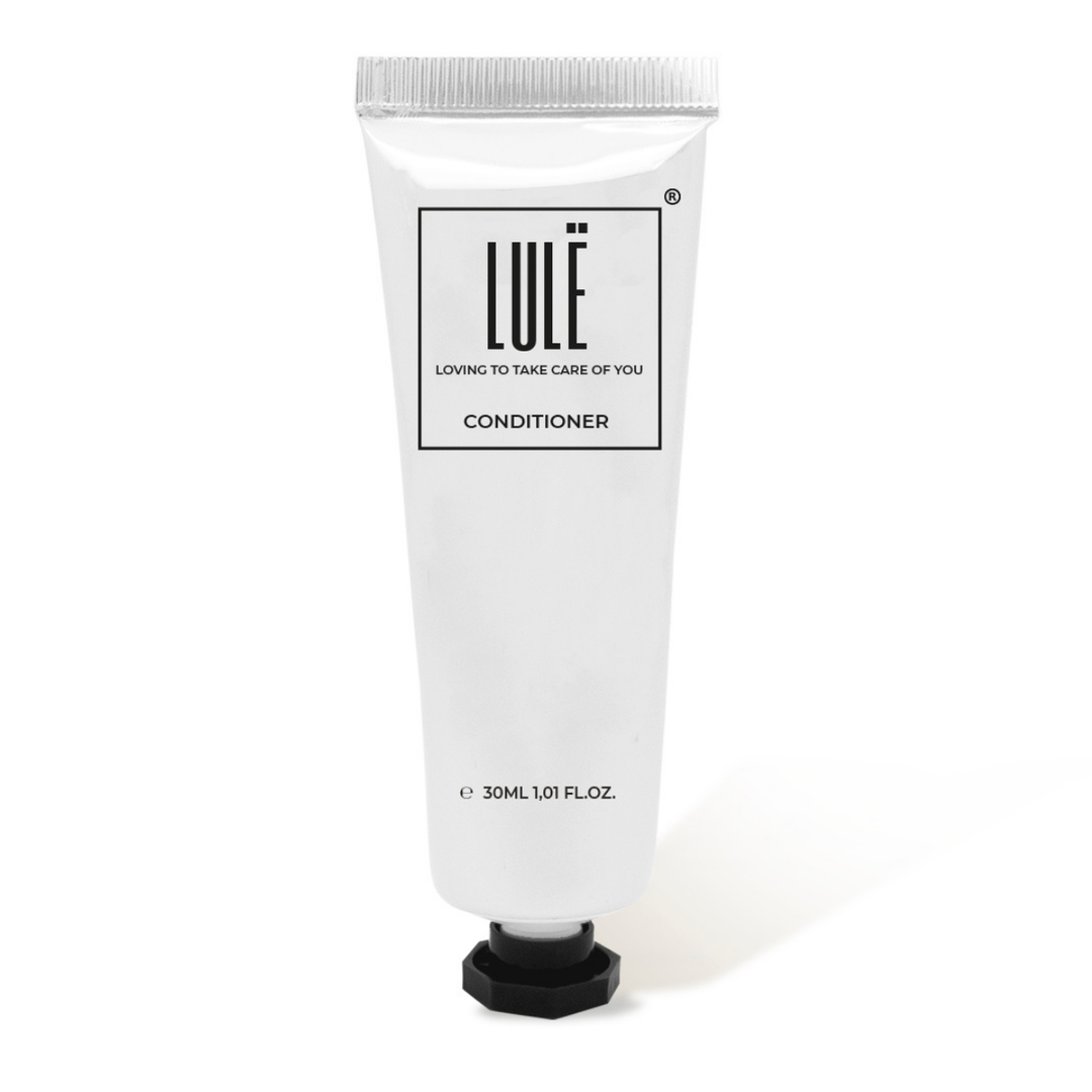 Tubo di balsamo per capelli Lule da 30 ml in alluminio con tappo a vite e sigillo di sicurezza, prodotto di cortesia di alta qualità per hotel e strutture ricettive