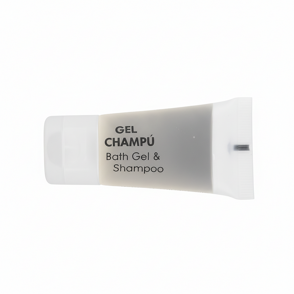Tubo de gel y champú para hoteles