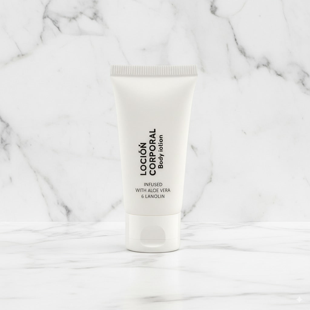 Envase individual de loción corporal para hotel, fórmula con aloe vera.