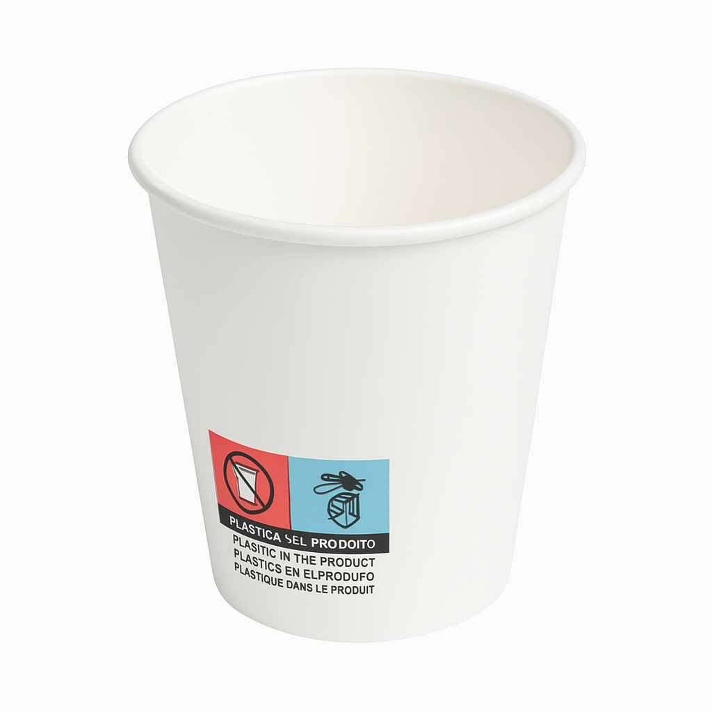 Vaso de cartón blanco 280 cc, biodegradable y descartable, ideal para hoteles y hostelería
