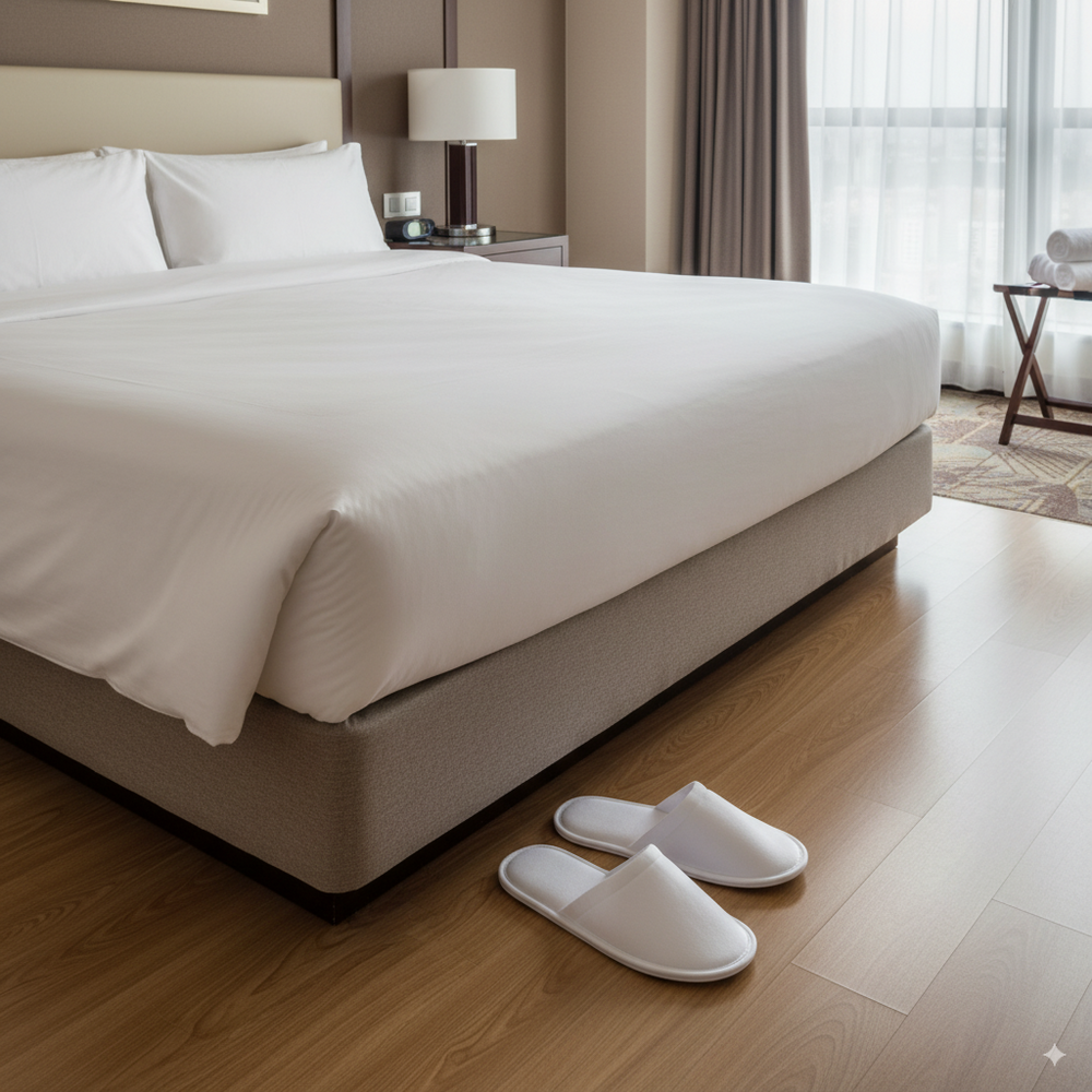 Zapatillas para hoteles cerradas de felpa color blanco suela fina