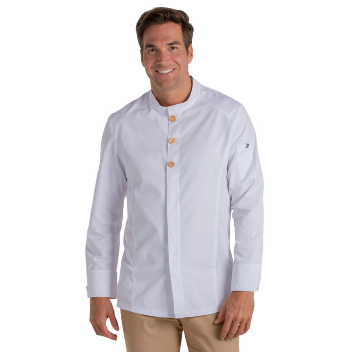 Chaqueta blanca de hostelería para camareros con botones de madera