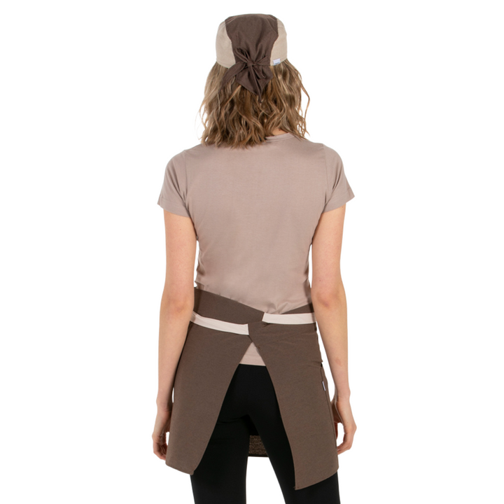 Brown catering apron with cloth loop
