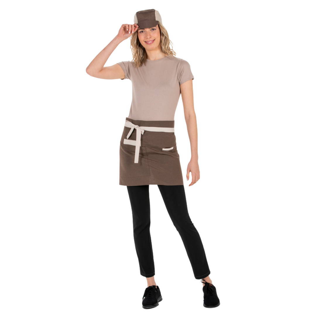 Brown waiter's apron with beige canvas contrast