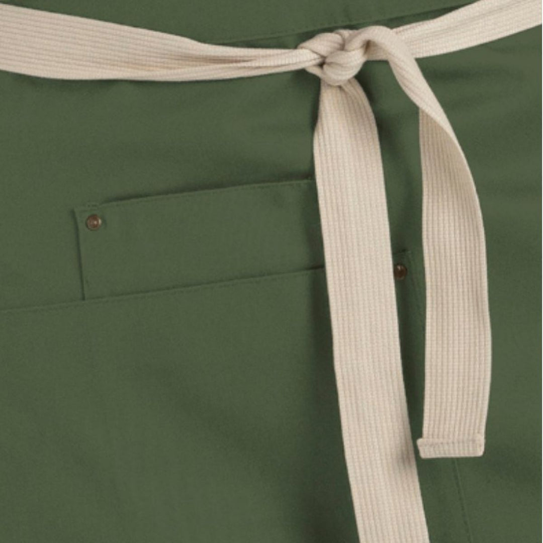 Delantal verde para hostelería con cinta beige