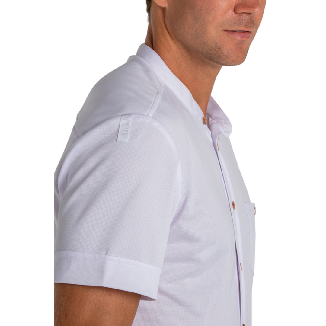 Camiseta Blanca Granito Botón Madera