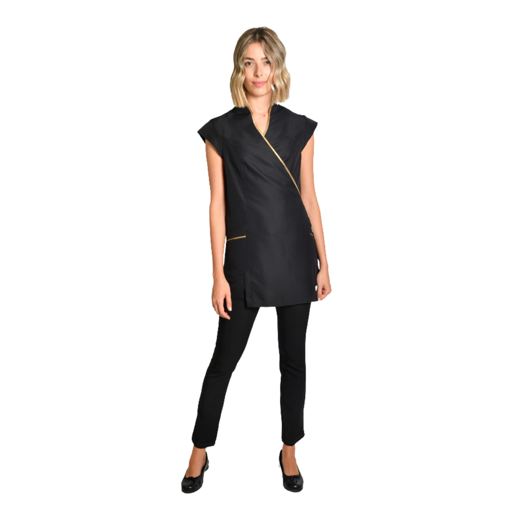 Uniforme de spa de lujo en color negro con detalle dorado