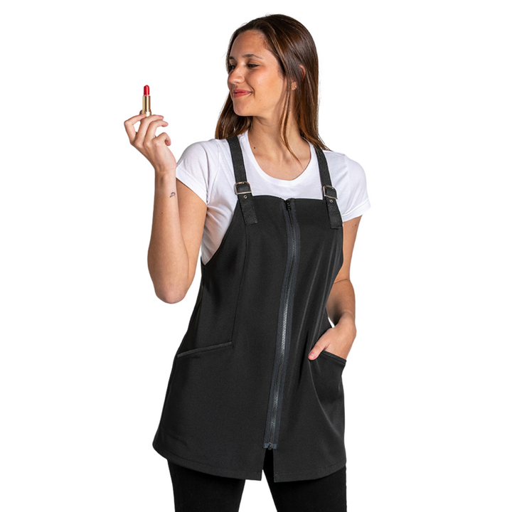 Schwarze Schürze aus Öko-Leder mit Reißverschluss für Badeanzüge