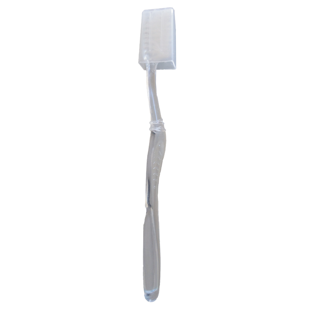 Toothbrush with hood wholesale in individual flow pack.