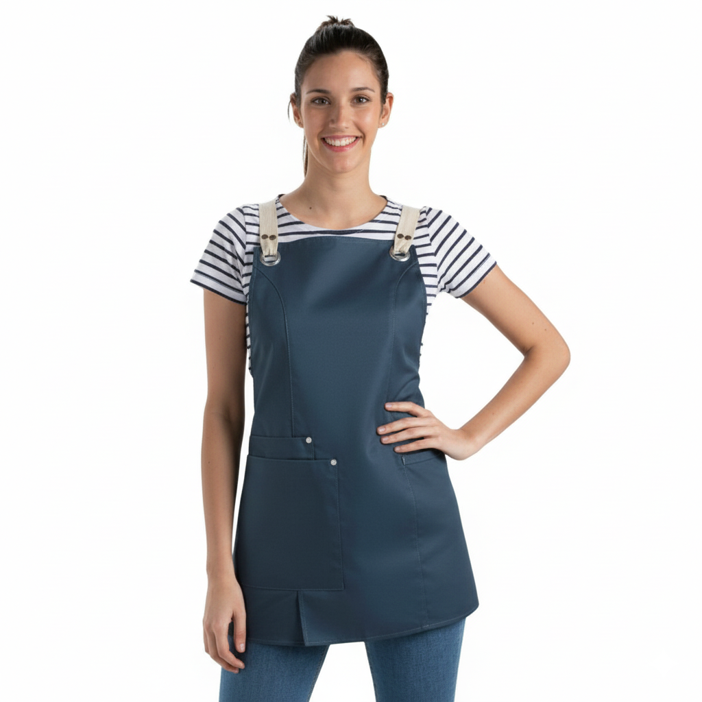 Girl's petrol blue dungarees with reinforced pockets for the hotel and catering industry.