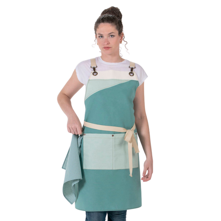 Green Tricolor Canvas Bib Apron