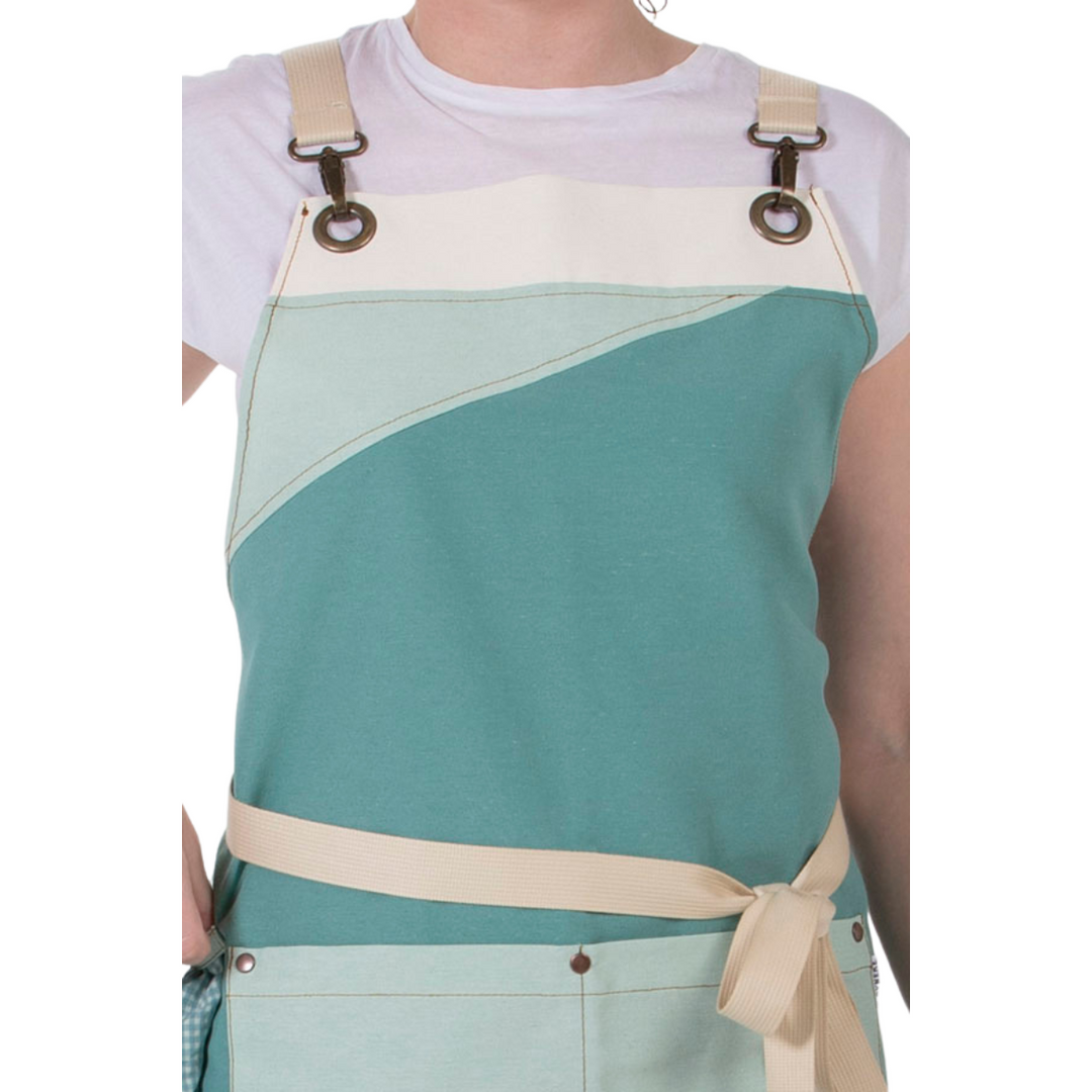 Green Tricolor Canvas Bib Apron