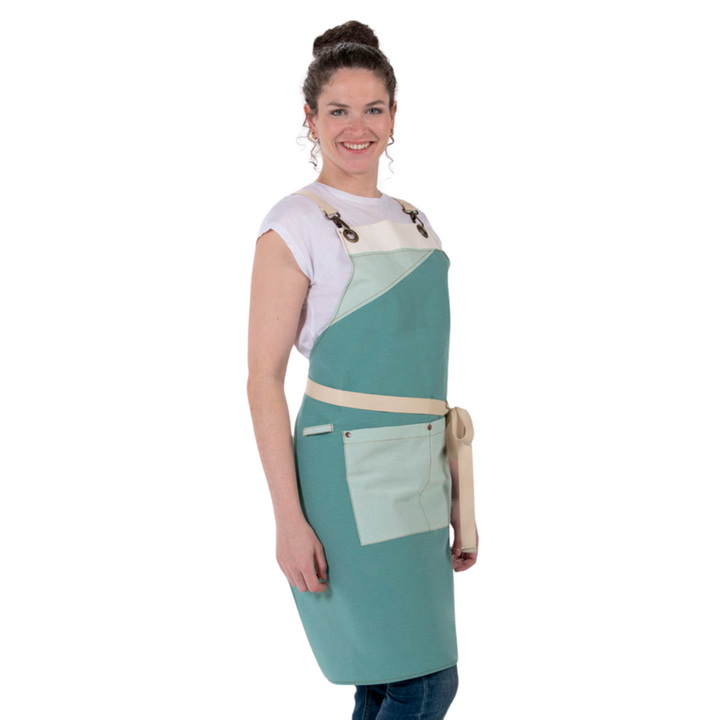 Green Tricolor Canvas Bib Apron