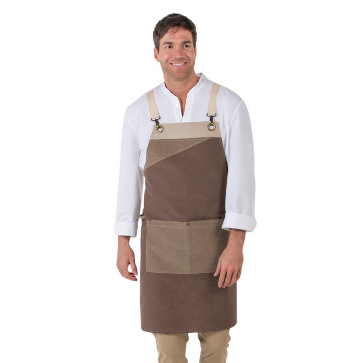 Brown Tricolor Canvas Bib Apron