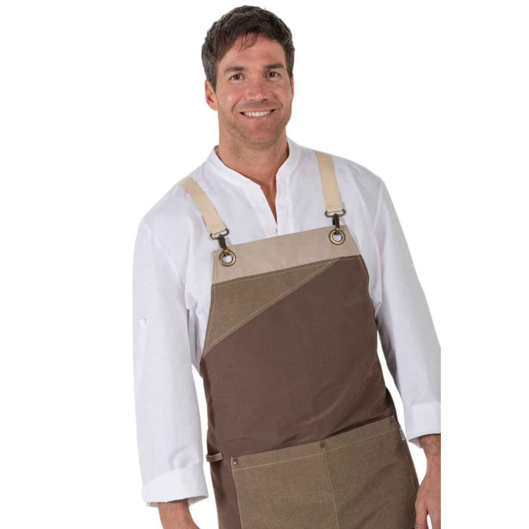 Brown Tricolor Canvas Bib Apron