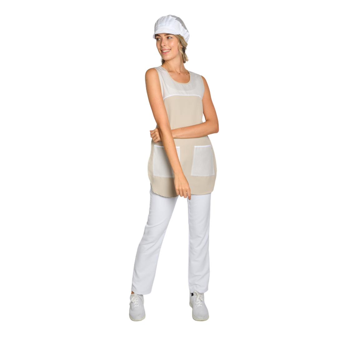 Beige striped stole for hotel housekeeping personnel