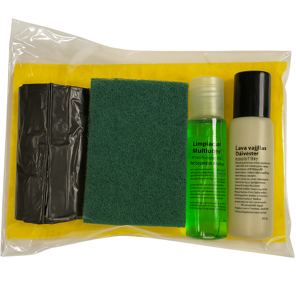 cleaning products for tourist apartments in bags