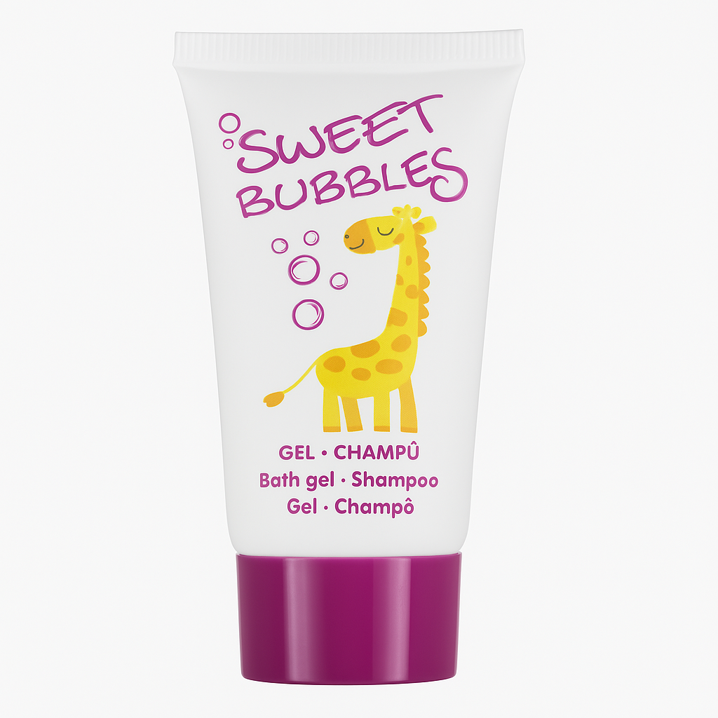 Strawberry scented children's hotel gel and shampoo tube 20 ml