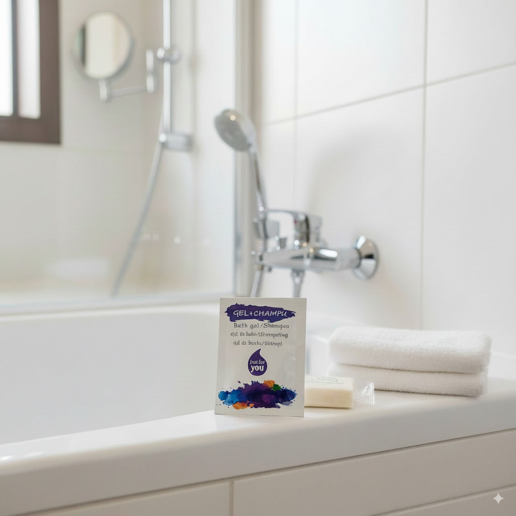 Hotel gel and shampoo. Hotel supplies.